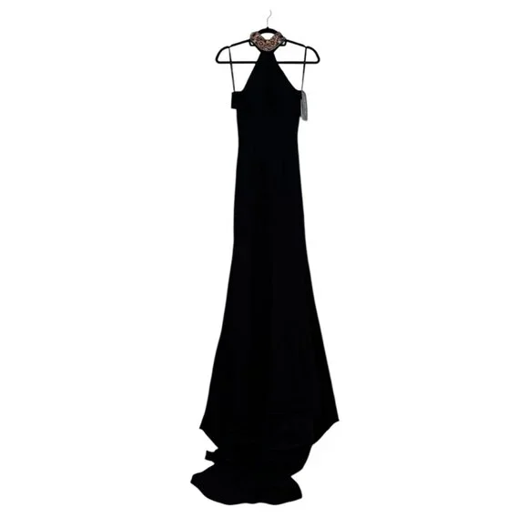 Sherri Hill Black Sequin Embroidered Formal Scuba Gown